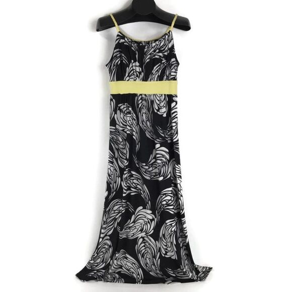 Cato Feather Print Maxi Dress Size Small Scoop Neck Braided Straps Stretch Knit - Picture 1 of 10